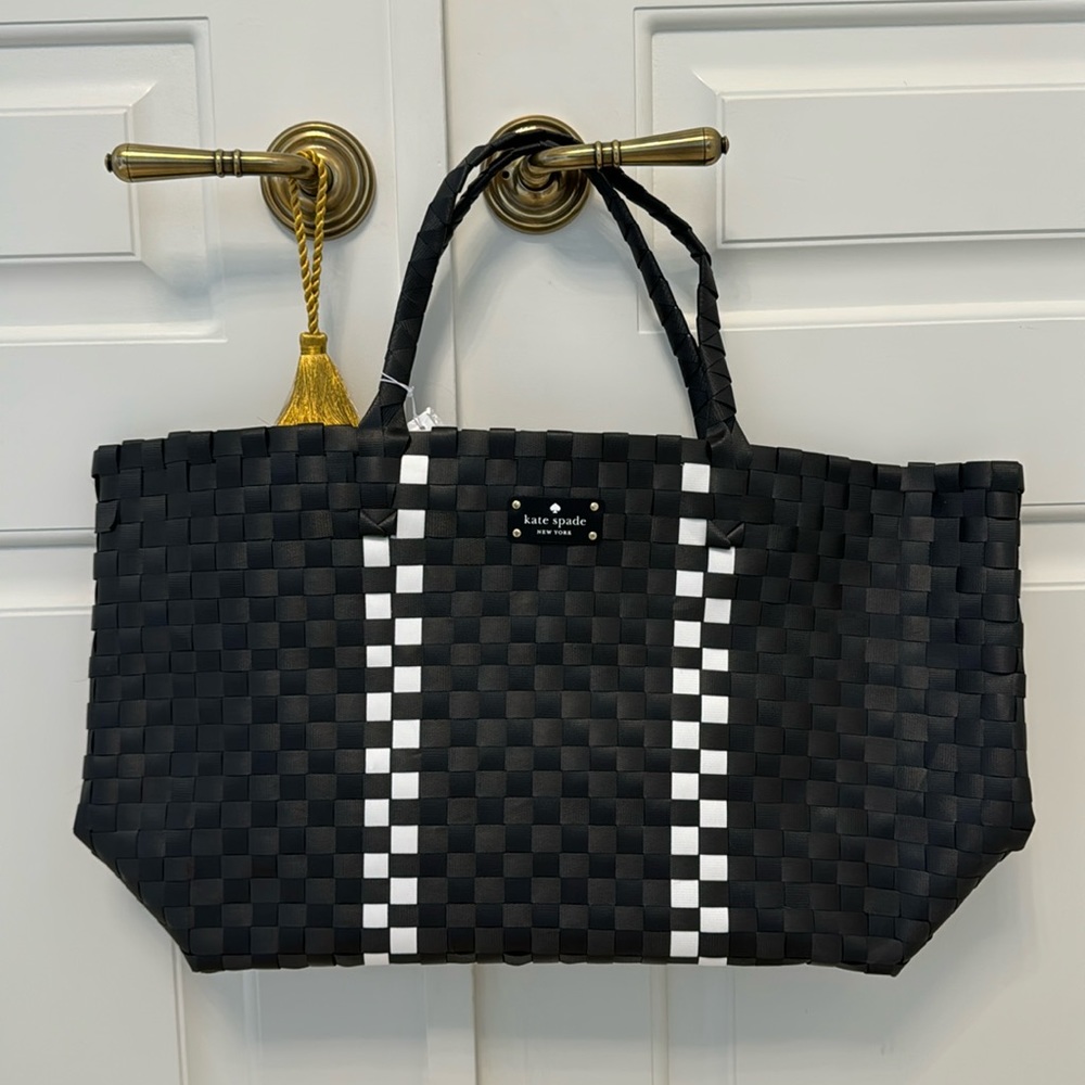 Kate Spade |  Basket Weave Woven Tote Beach Bag Extra Large Weekender Purse NWT